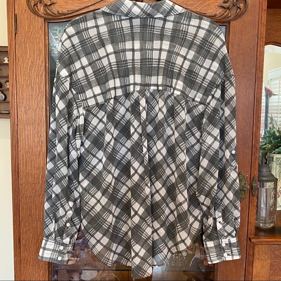 Free People Semi Sheer Plaid Button-Up Blouse - Picture 2 of 8